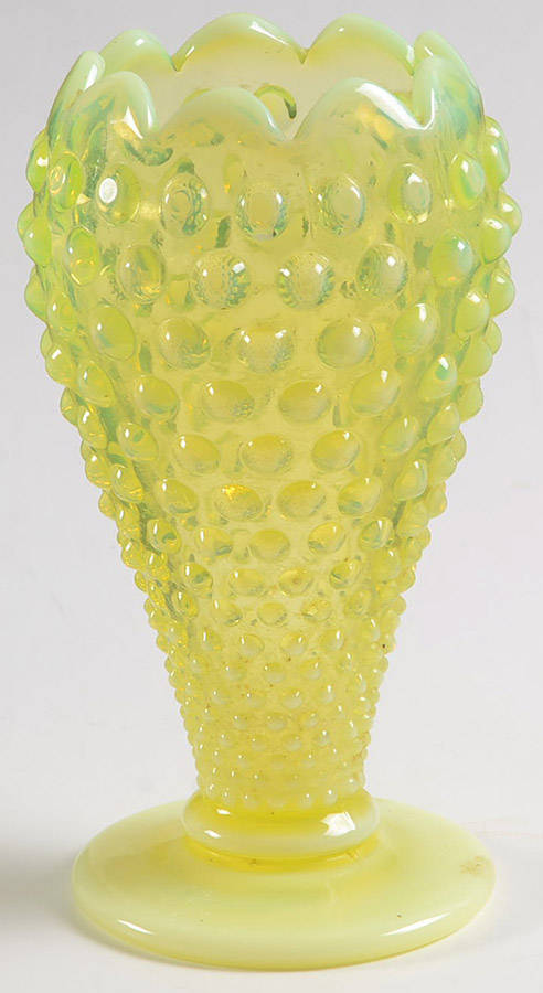 Hobnail Topaz (Opalescent) 6" Footed Cupped Vase by Fenton-1