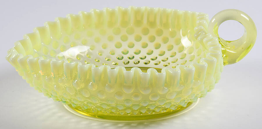 Hobnail Topaz (Opalescent) Loop Handled Heart Dish by Fenton-1
