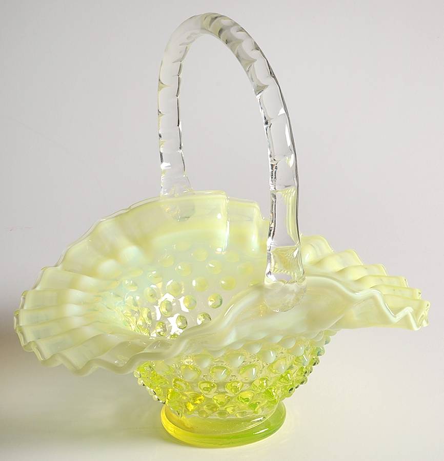 Hobnail Topaz (Opalescent) #389/3830 Hobnail 10" Basket by Fenton-1