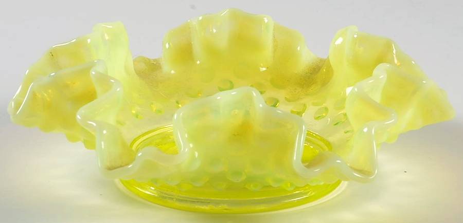 Hobnail Topaz (Opalescent) 6" Double Crimped Bon Bon by Fenton-1