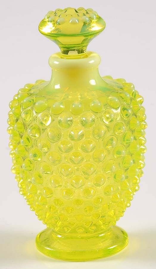 Hobnail Topaz (Opalescent) Round Perfume Bottle & Stopper by Fenton-1