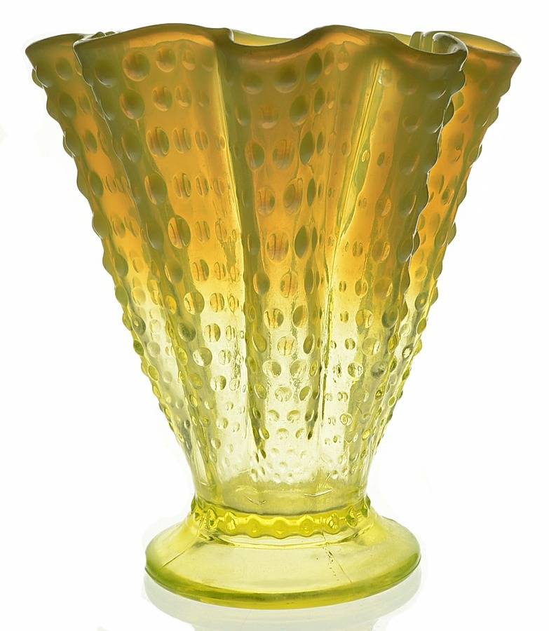 Hobnail Topaz (Opalescent) 7" Flower Vase by Fenton-1