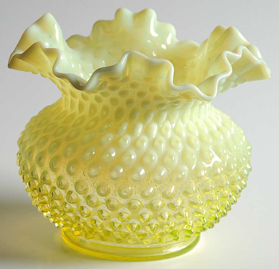 Hobnail Topaz (Opalescent) 5" Double Crimped Vase by Fenton-1