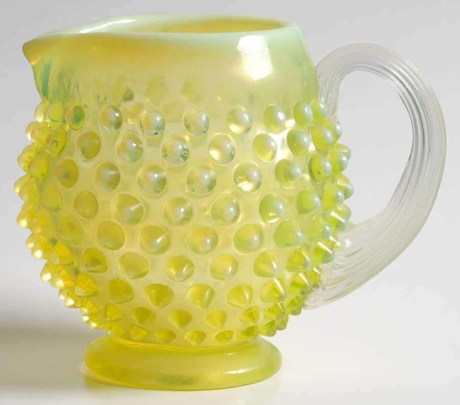 Hobnail Topaz (Opalescent) 4" Ribbed Handled Jug by Fenton-1