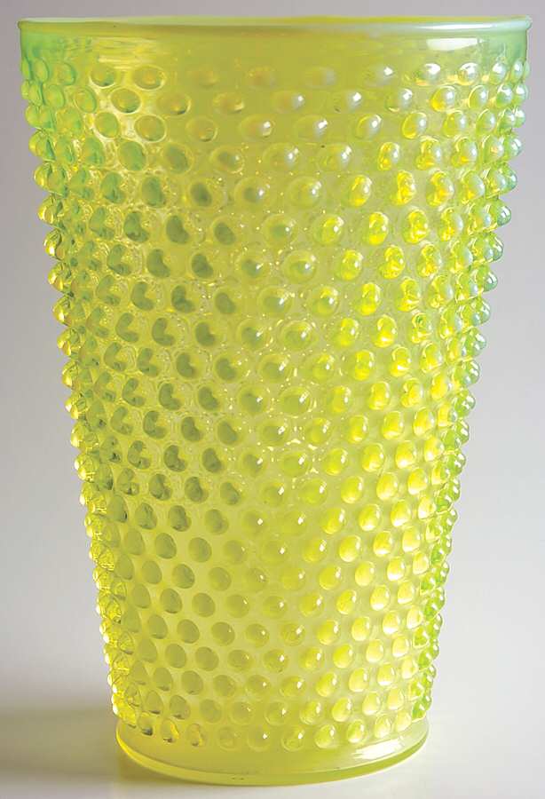 Hobnail Topaz (Opalescent) 8" Flip Vase by Fenton-1