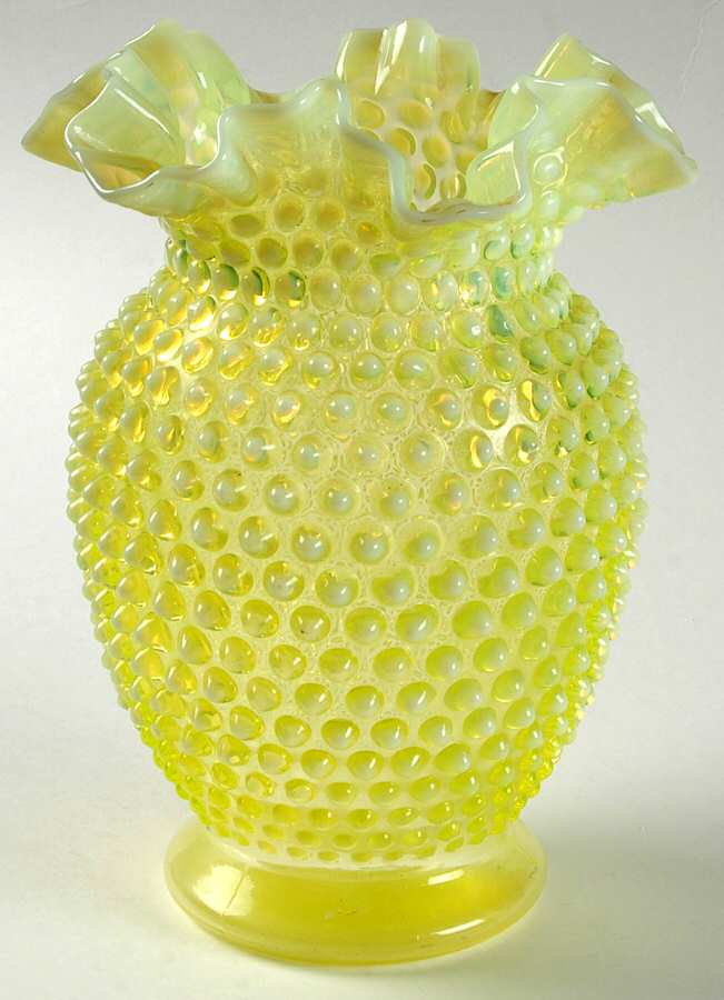 Hobnail Topaz (Opalescent) 8" Double Crimped Vase by Fenton-1