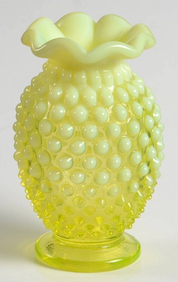 Hobnail Topaz (Opalescent) 4" 8-Point Crimped Cupped Miniature Vase by Fenton-1
