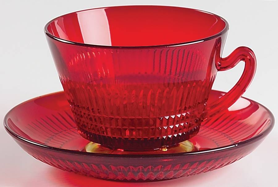 Lincoln Inn Ruby Red Cup & Saucer Set by Fenton-1