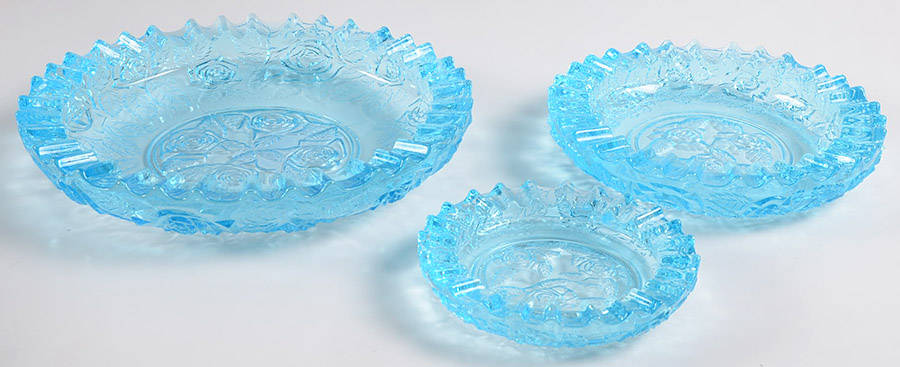 Rose Blue (3 Piece) Ashtray Set by Fenton-1