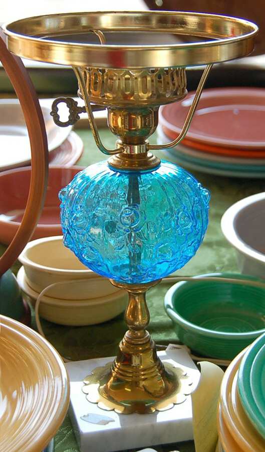 Rose Blue Student Lamp No Globe by Fenton-1