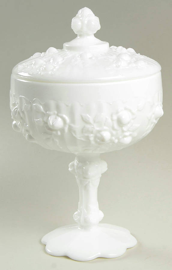 Rose Milk Glass Candy Dish & Lid by Fenton-1