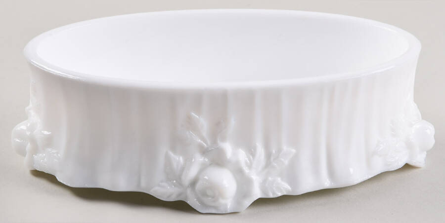 Rose Milk Glass Trinket Box No Lid by Fenton-1