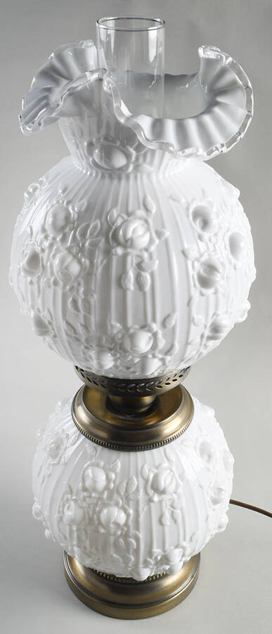 Rose Milk Glass Gone with the Wind Electric Lamp by Fenton-1