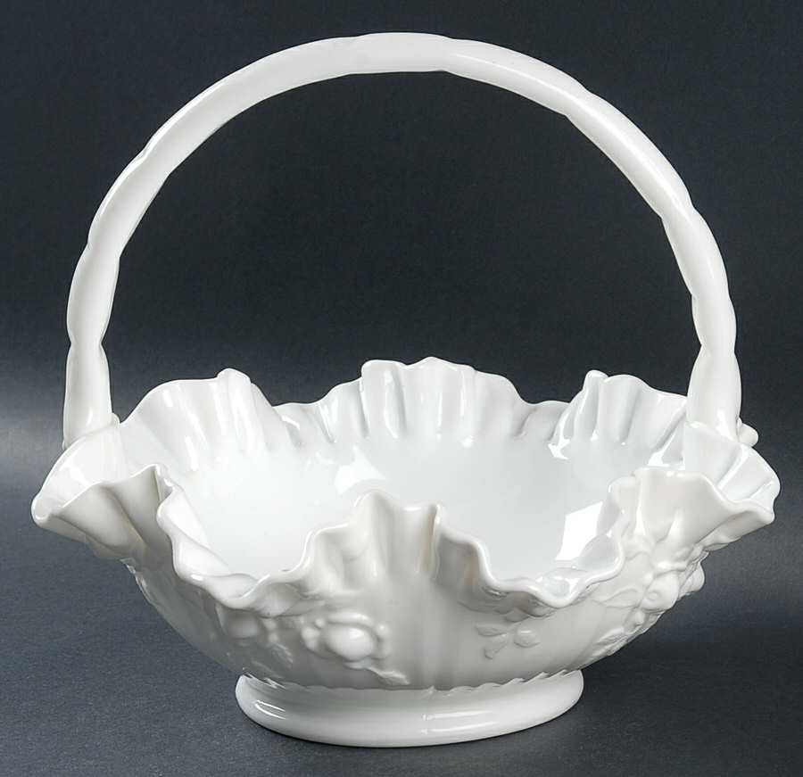 Rose Milk Glass #9235/9237 Rose 8" Basket by Fenton-1