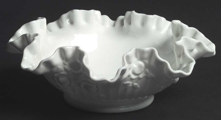 Rose Milk Glass Crimped Bowl by Fenton-1