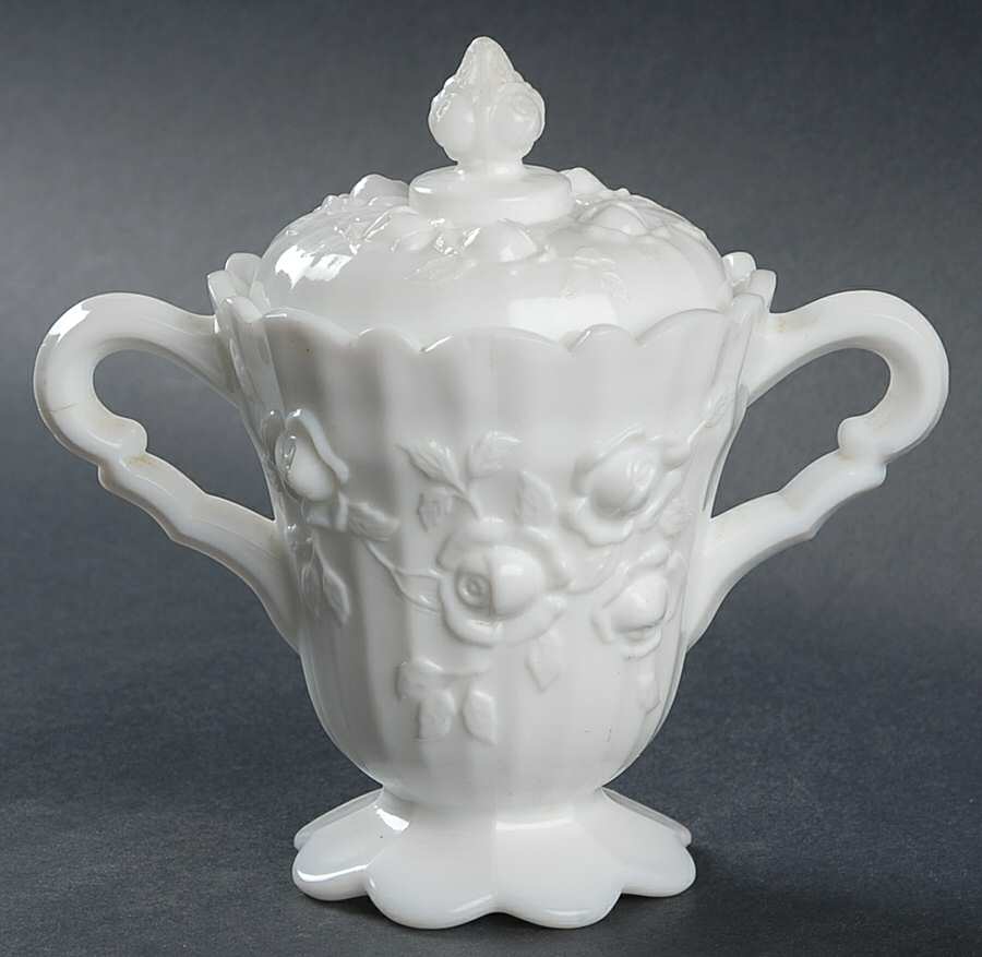 Rose Milk Glass Bowl Has Lip, Sugar Bowl & Lid by Fenton-1