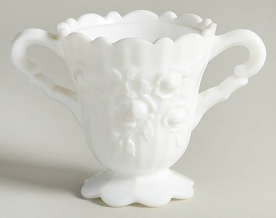 Rose Milk Glass Sugar Bowl W/Lip No Lid by Fenton-1