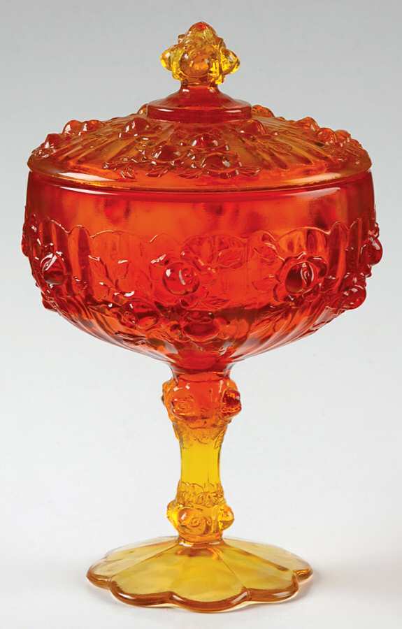 Rose Orange Footed Candy Box & Lid by Fenton-1