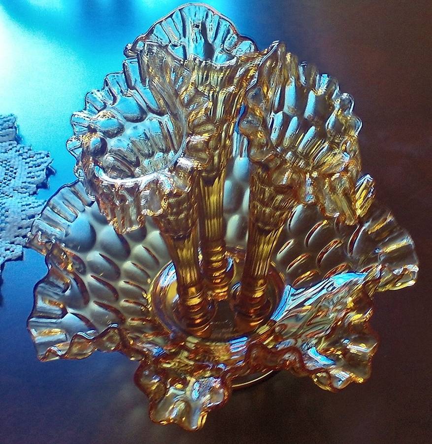 Thumbprint Colonial Amber 4-Piece Epergne by Fenton-1