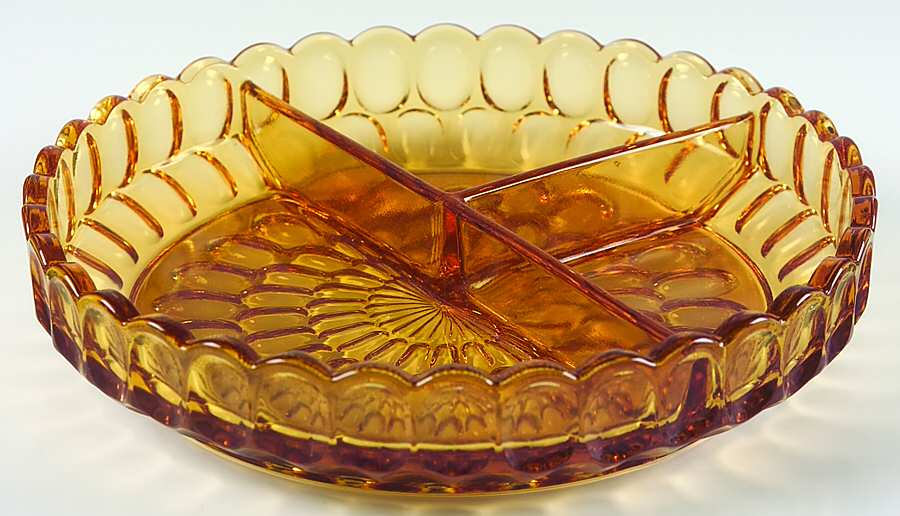 Thumbprint Colonial Amber 8" Round 3 Part Relish by Fenton-1