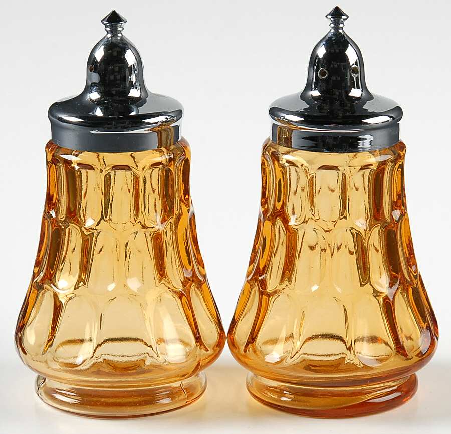 Thumbprint Colonial Amber Shaker Set w/Metal Lids by Fenton-1