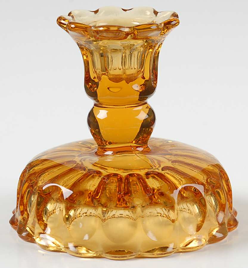 Thumbprint Colonial Amber 3" Single Light Candlestick by Fenton-1