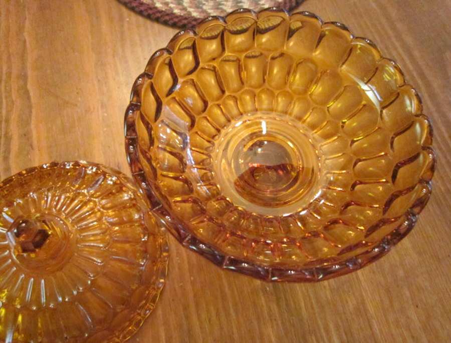 Thumbprint Colonial Amber Anniversary Bowl No Lid by Fenton-1