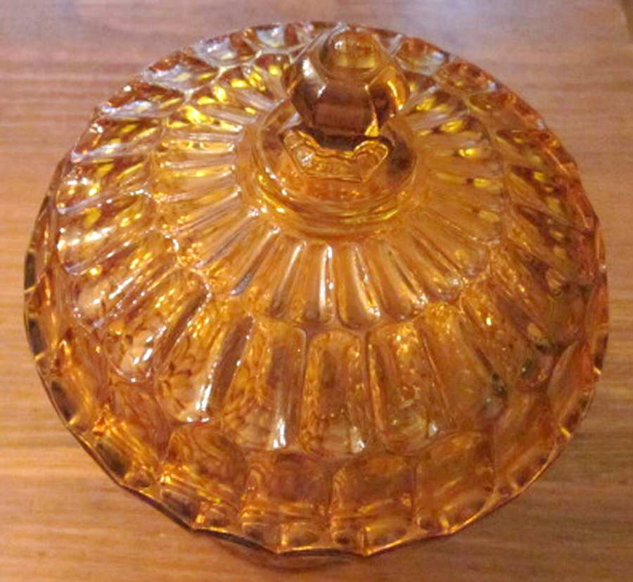 Thumbprint Colonial Amber Lid for Anniversary Bowl by Fenton-1