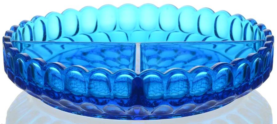 Thumbprint Colonial Blue 8" Round 3 Part Relish by Fenton-1