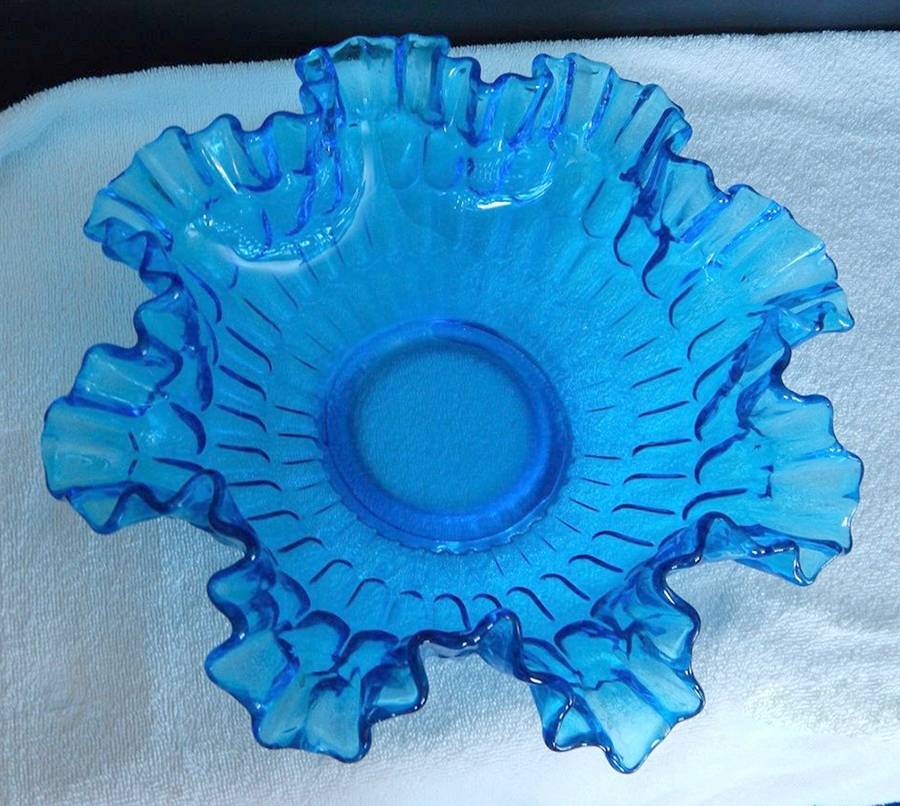Thumbprint Colonial Blue 12" Round Bowl by Fenton-1