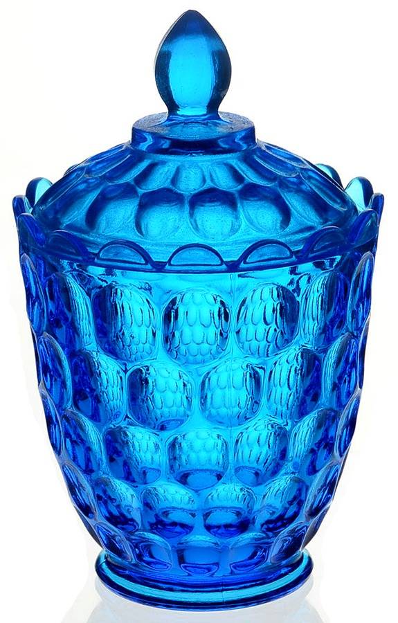 Thumbprint Colonial Blue Bowl Has Lip, Sugar Bowl & Lid by Fenton-1