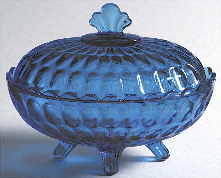 Thumbprint Colonial Blue Oval Candy Dish with Lid by Fenton-1