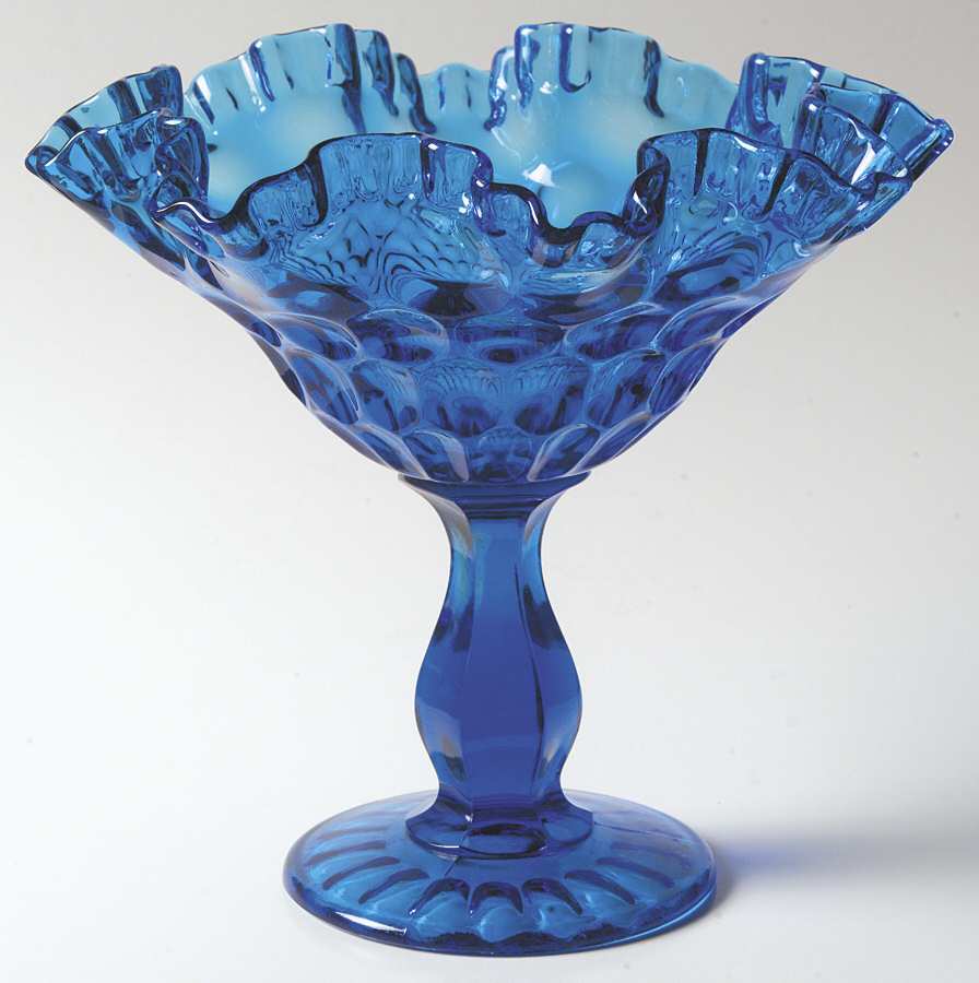Thumbprint Colonial Blue Round Compote (Height X Width) by Fenton-1