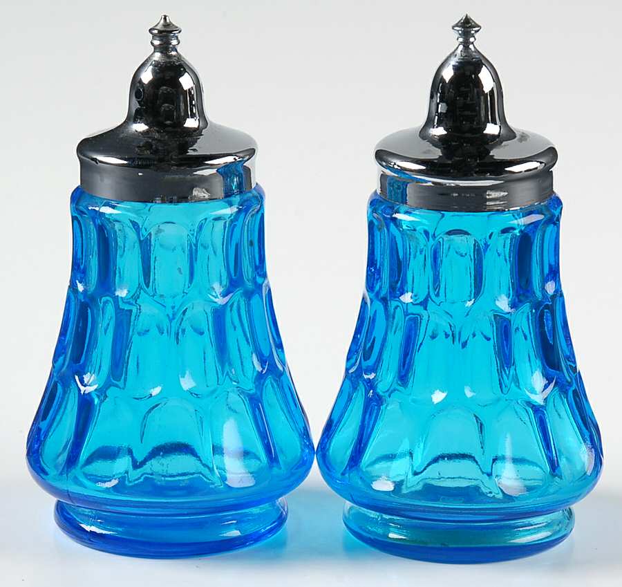 Thumbprint Colonial Blue Shaker Set w/Metal Lids by Fenton-1