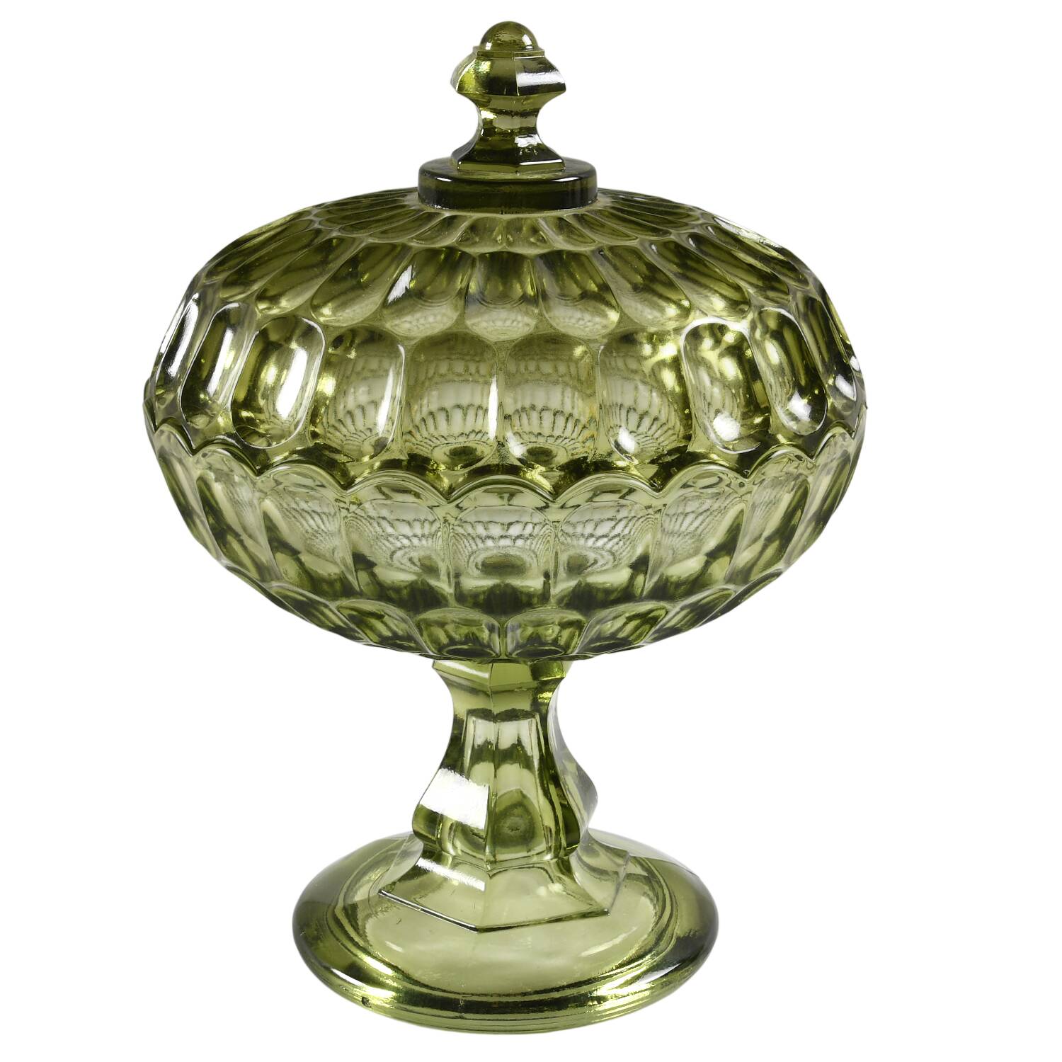Thumbprint Colonial Green Anniversary Bowl & Lid by Fenton-1