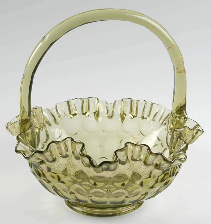 Thumbprint Colonial Green #4438 Thumbprint 8" Basket by Fenton-1