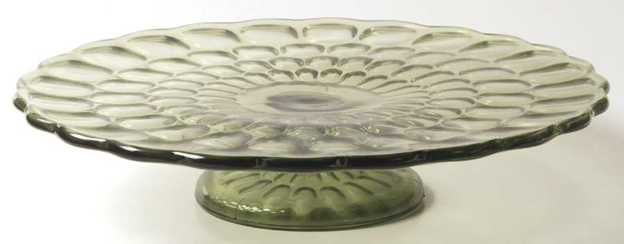 Thumbprint Colonial Green Footed Cake Plate by Fenton-1