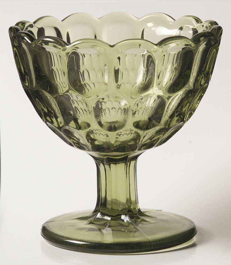 Thumbprint Colonial Green Bowl for Chip & Dip Set by Fenton-1