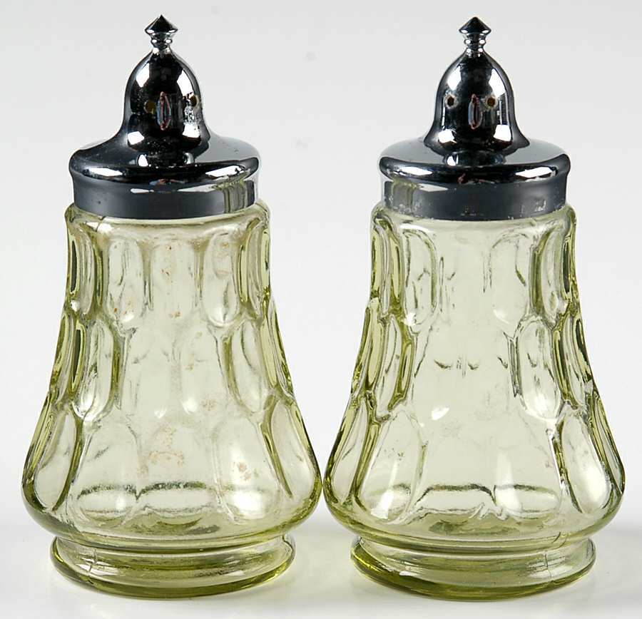Thumbprint Colonial Green Shaker Set w/Metal Lids by Fenton-1