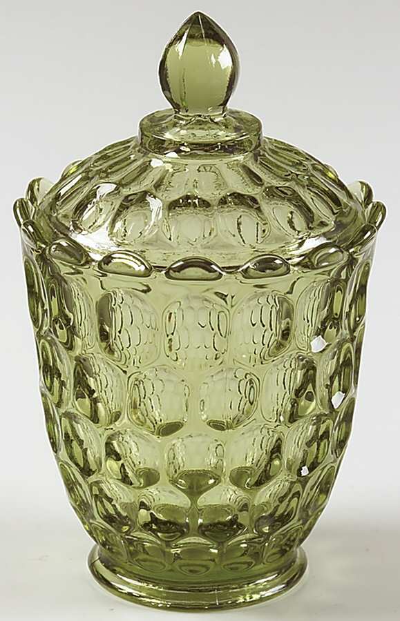 Thumbprint Colonial Green Bowl Has Lip, Sugar Bowl & Lid by Fenton-1