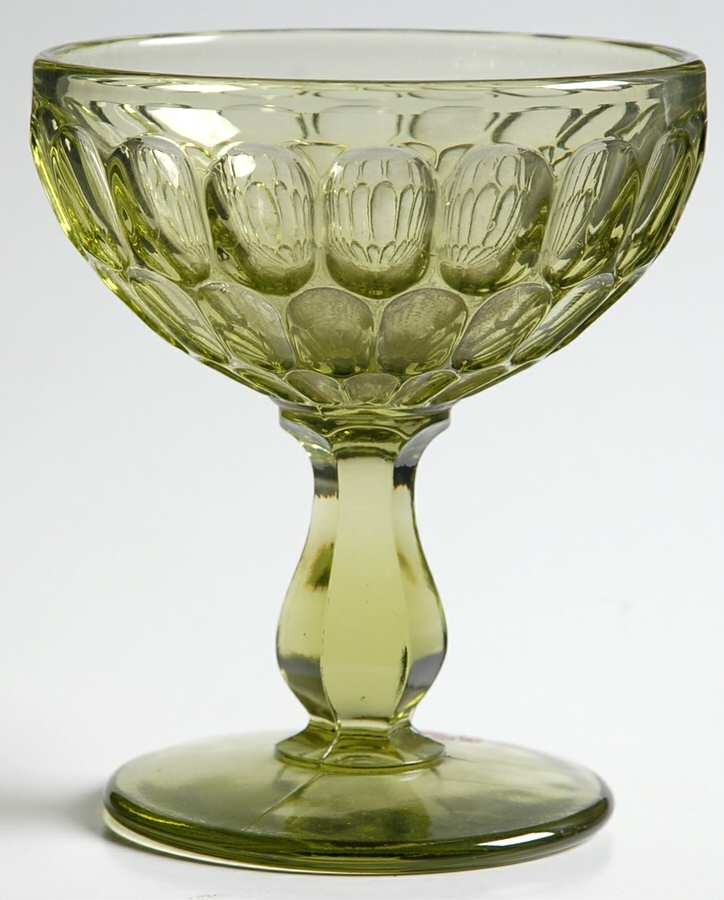Thumbprint Colonial Green Champagne/Tall Sherbet by Fenton-1