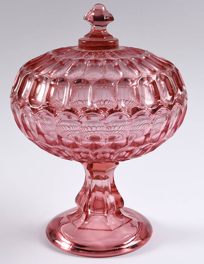 Thumbprint Colonial Pink Anniversary Bowl & Lid by Fenton-1