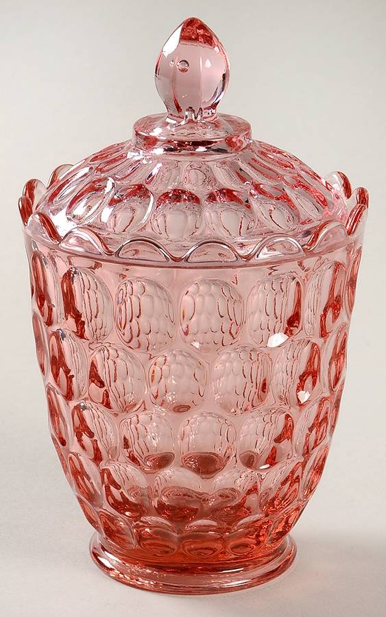 Thumbprint Colonial Pink Bowl Has Lip, Sugar Bowl & Lid by Fenton-1