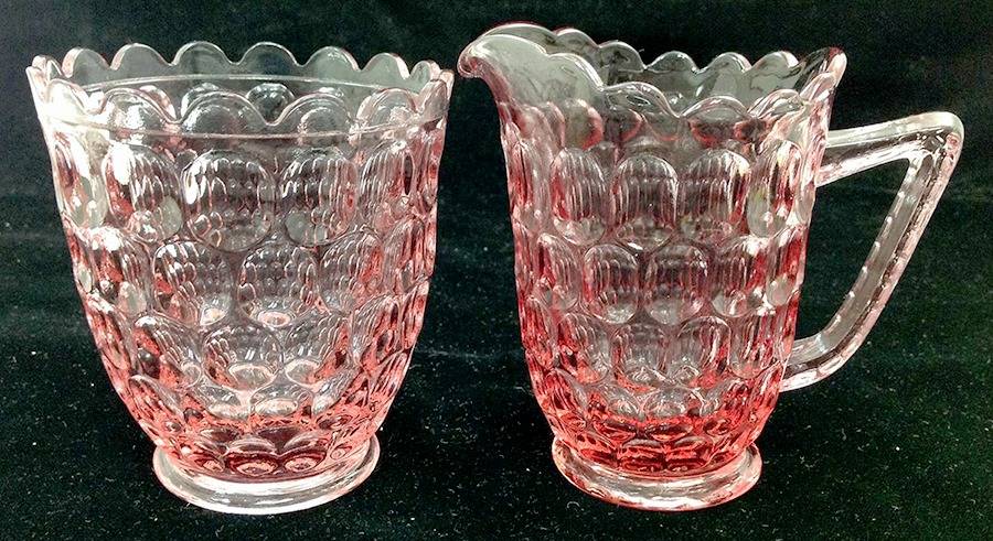 Thumbprint Colonial Pink Sugar Bowl W/Lip No Lid by Fenton-1