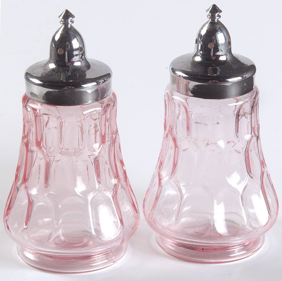 Thumbprint Colonial Pink Shaker Set w/Metal Lids by Fenton-1