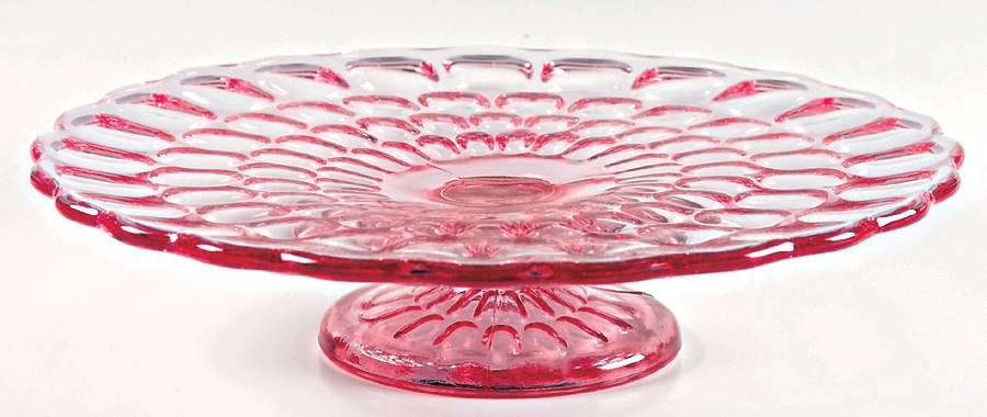 Thumbprint Colonial Pink Footed Cake Plate by Fenton-1