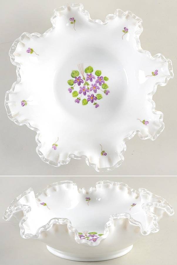 Violets In The Snow 9" Round Bowl by Fenton-1