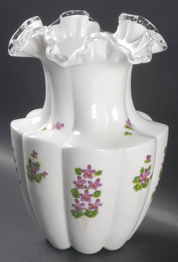 Violets In The Snow 10" Flower Vase by Fenton-1