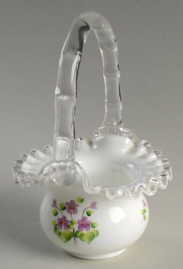 Violets In The Snow #7436/680 Crests 7" Basket by Fenton-1
