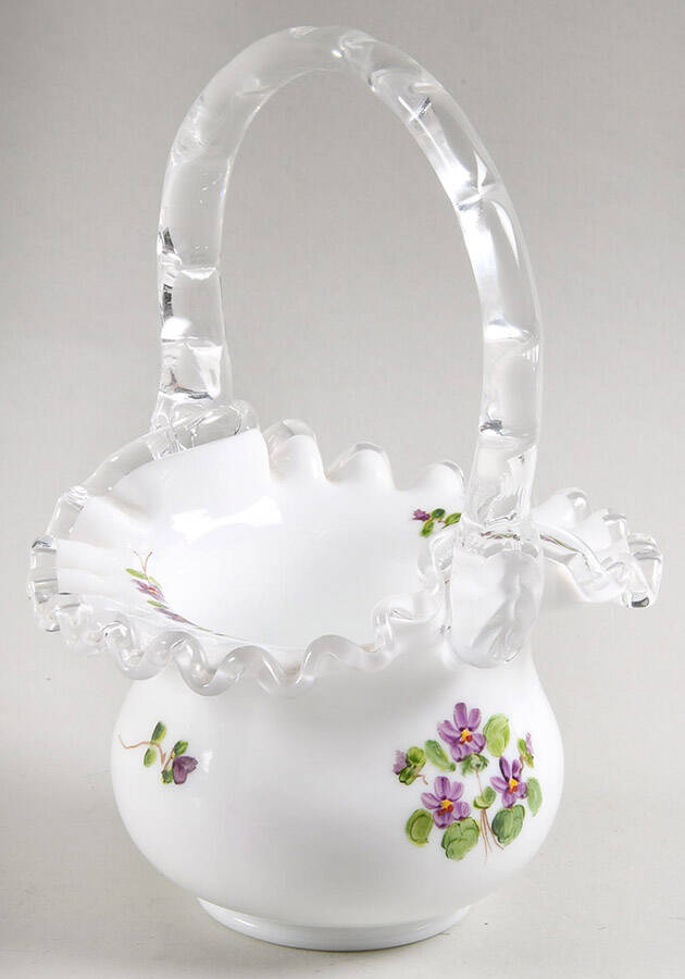 Violets In The Snow #7436/680 Crests 7" Basket by Fenton-1